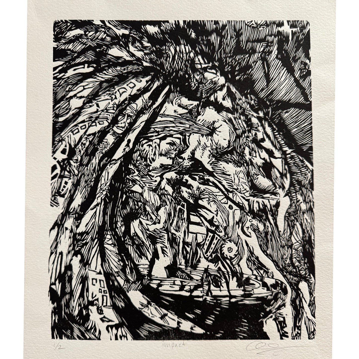 Impact Woodblock Print
