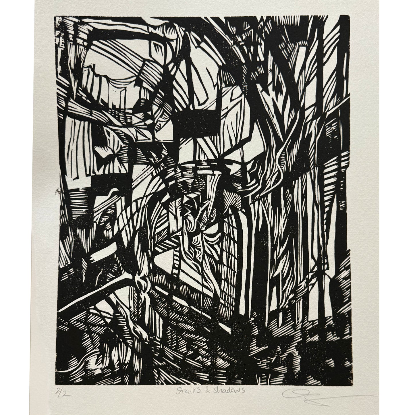 Stairs and Shadows Woodblock print