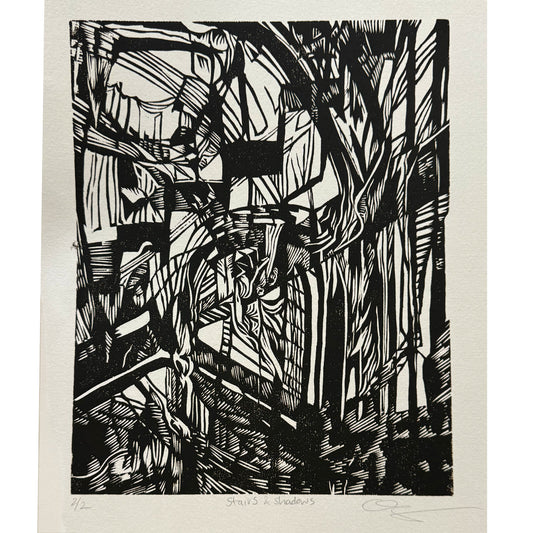 Stairs and Shadows Woodblock print
